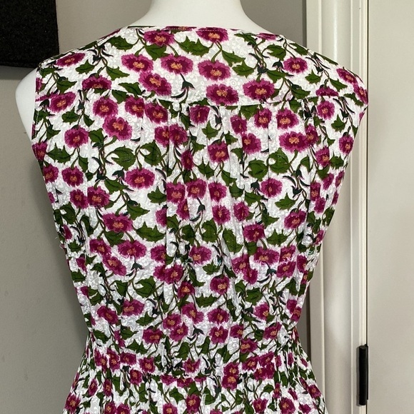 Roller Rabbit Dakini Lune Floral Maxi Dress Sleeveless Pleated White Green Sz L - Picture 10 of 14